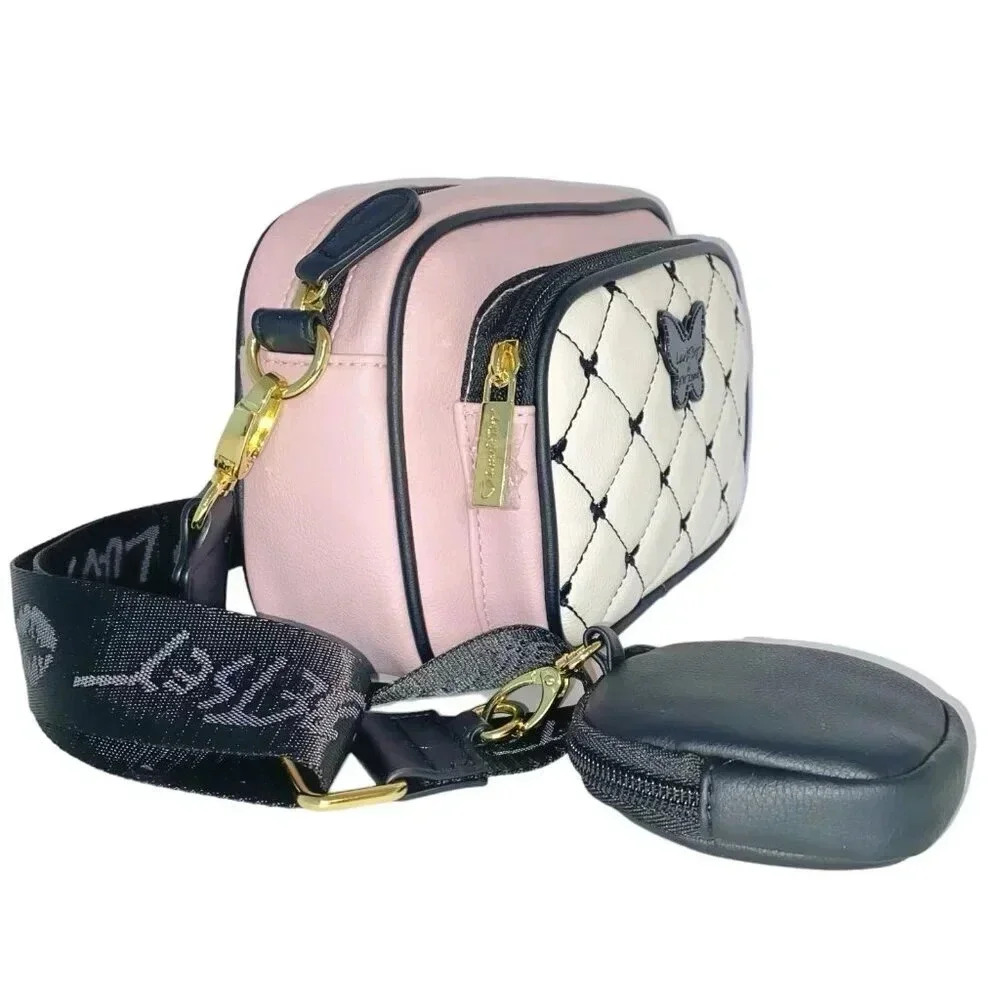Betsey Johnson Butterfly Quilted Pink Camera Bag & Key Fob Coin Purse NWT - Picture 6 of 10